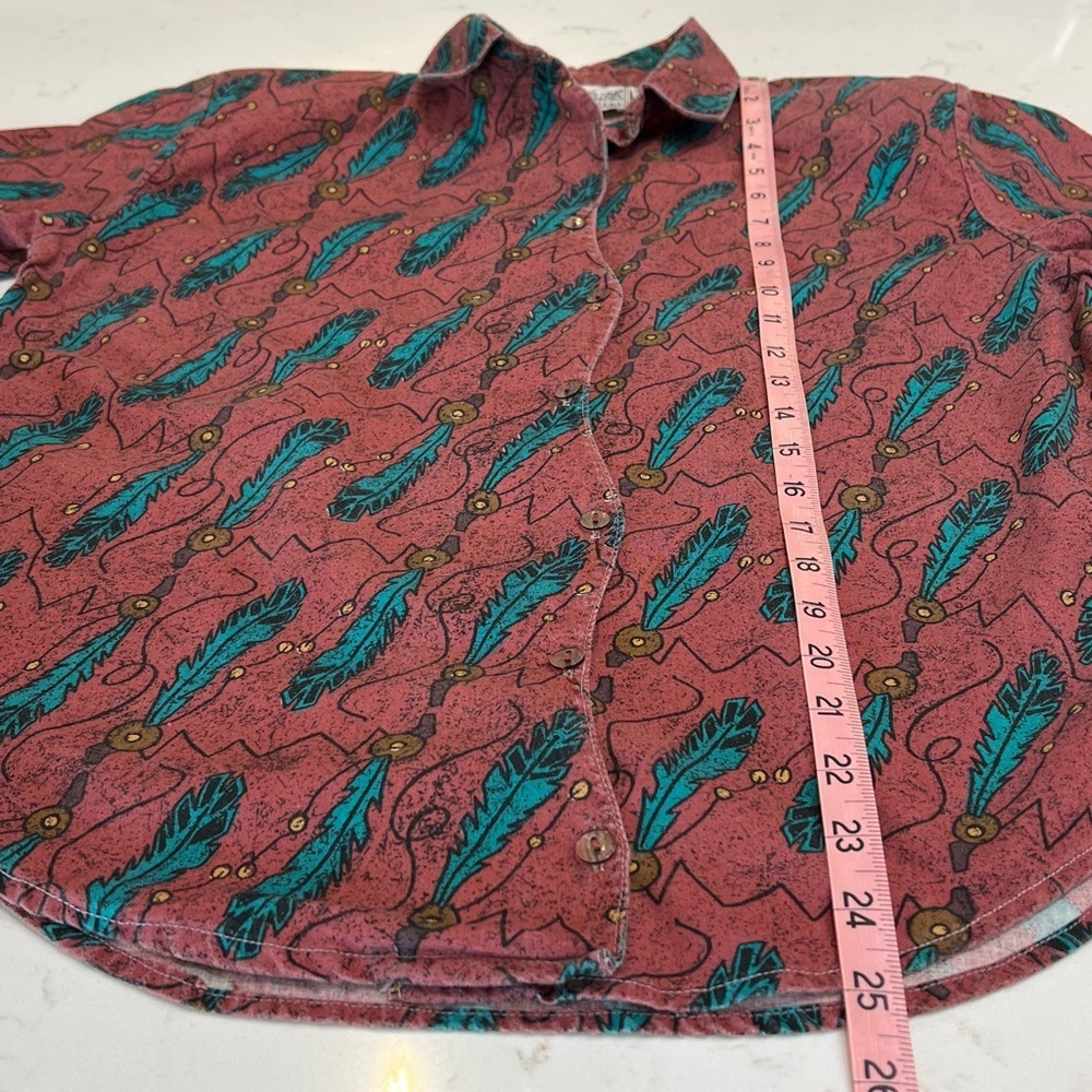 Vintage Mine & Bills Outfitters Feather Print Western Button Down Size S - Picture 7 of 8